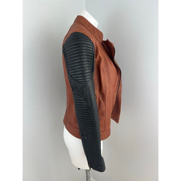 Madewell Colorblock Quilted Backroad Moto Leather Jacket Black Burnt Orange XS - Picture 5 of 9